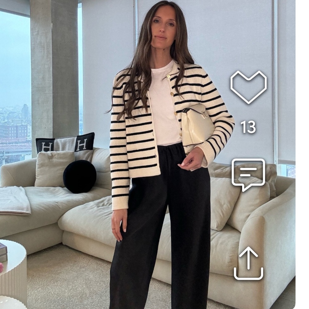 NWOT Almada Label Nova cardigan stripe 
Cream/Black. As seen on Jordana Sharp